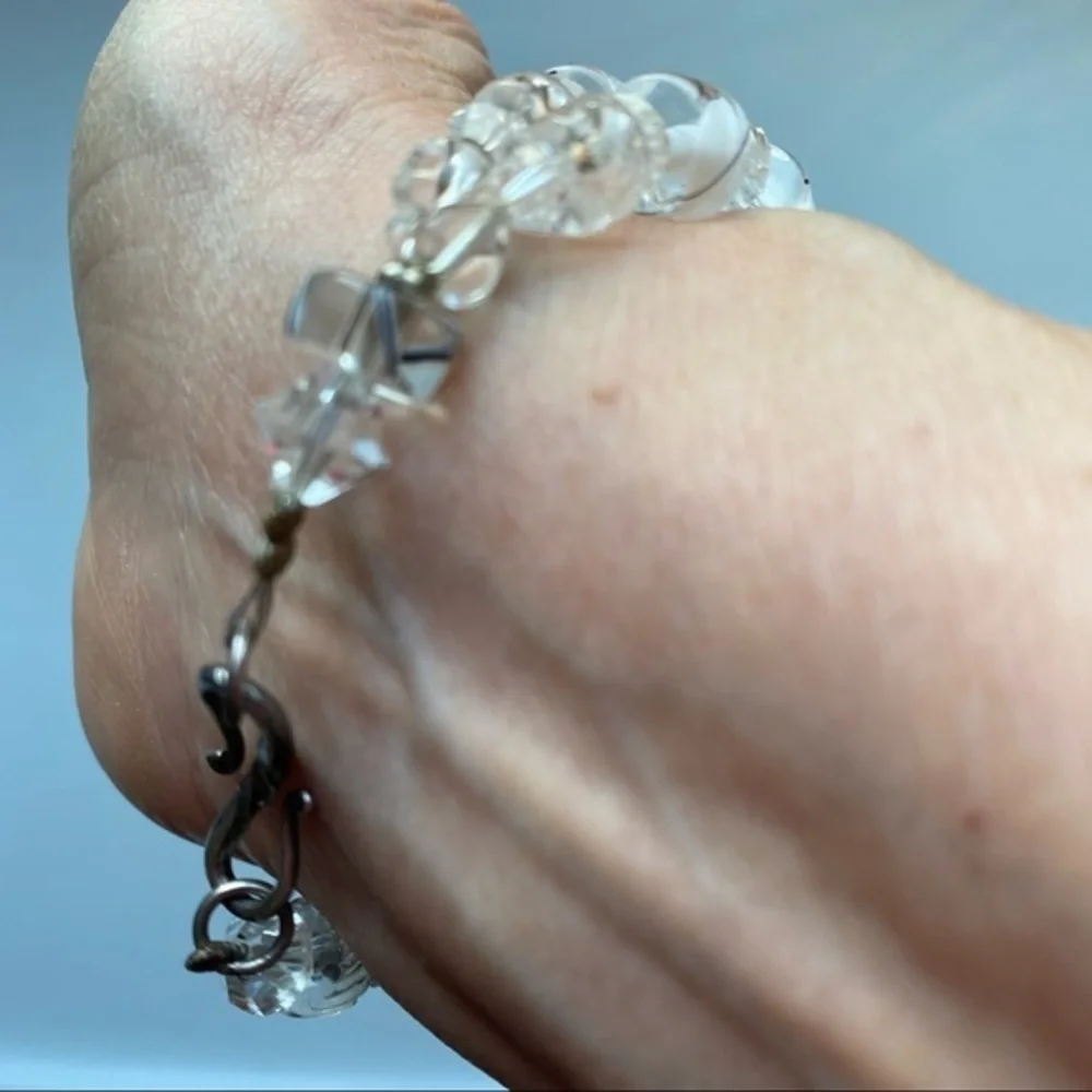 Artisan 925 Sterling Silver Diamond Crystal Glass Layered Handmade Bracelet NEW